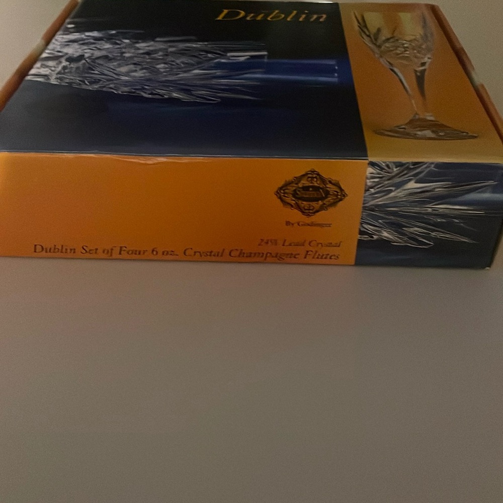 Dublin Set of Four 6 oz. Crystal Champagne Flutes.
